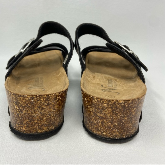 Natural Reflections Black Two Strap Open Toe Wedge Sandals - Picture 8 of 12